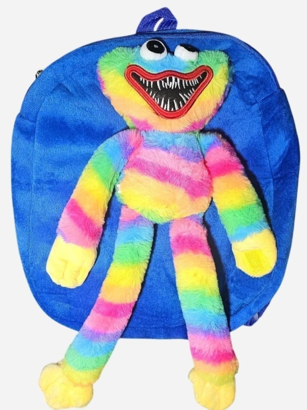 Huggy Wuggy Blue Kids Plush Backpack with Rainbow Monster Toy